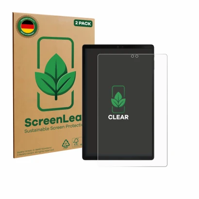 Face avant d’un emballage produit avec le logo de la marque ScreenLeaf. À côté, l’appareil ZTE Blade X1001 est représenté avec