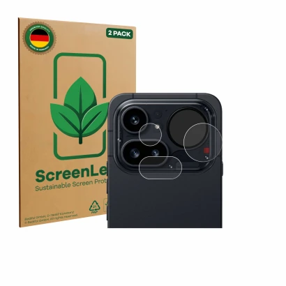 Face avant d’un emballage produit avec le logo de la marque ScreenLeaf. À côté, l’appareil Nothing Phone (4a) Pro (Caméra UNIQ