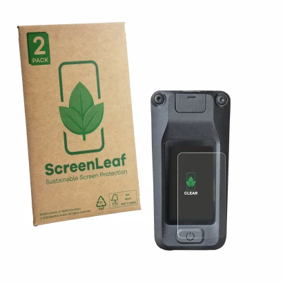 Face avant d’un emballage produit avec le logo de la marque ScreenLeaf. À côté, l’appareil Amflow DJI Avinox est représenté av