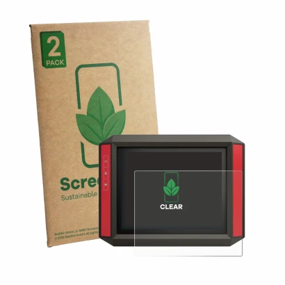 Face avant d’un emballage produit avec le logo de la marque ScreenLeaf. À côté, l’appareil Müller Elektronik TRACK‑Guide III e