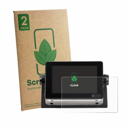 Face avant d’un emballage produit avec le logo de la marque ScreenLeaf. À côté, l’appareil Raymarine Axiom+ 7 est représenté a