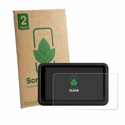 Face avant d’un emballage produit avec le logo de la marque ScreenLeaf. À côté, l’appareil Atomos Ninja RAW 5" est représenté 