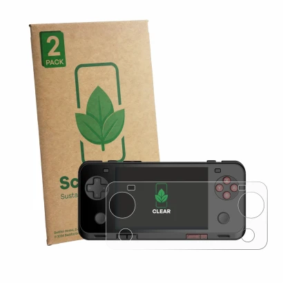 Face avant d’un emballage produit avec le logo de la marque ScreenLeaf. À côté, l’appareil Ayaneo Pocket ACE est représenté av