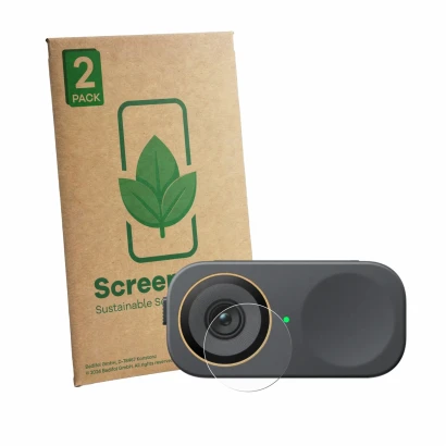 Face avant d’un emballage produit avec le logo de la marque ScreenLeaf. À côté, l’appareil Insta360 Link 2C Pro (Lentille) est