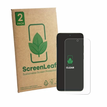 Face avant d’un emballage produit avec le logo de la marque ScreenLeaf. À côté, l’appareil Motorola Edge 70 Pro est représenté