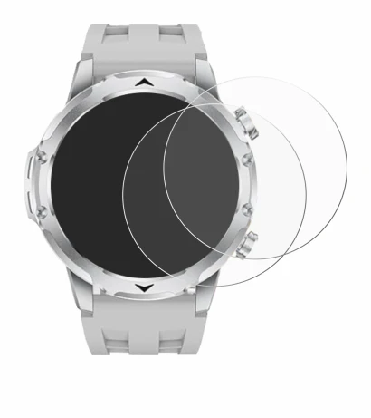 Image de l'appareil FitVigor Smartwatch 1.53" avec une grande variété de protections d'écran.