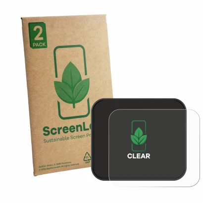 Face avant d’un emballage produit avec le logo de la marque ScreenLeaf. À côté, l’appareil Saphe T est représenté avec la prot