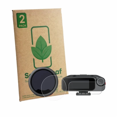Face avant d’un emballage produit avec le logo de la marque ScreenLeaf. À côté, l’appareil Insta360 Mic Pro TX + RX est représ