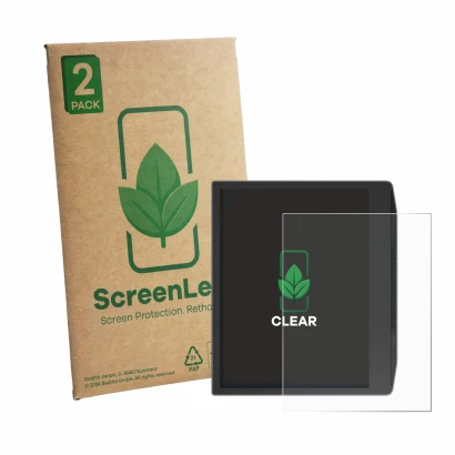 Face avant d’un emballage produit avec le logo de la marque ScreenLeaf. À côté, l’appareil PocketBook Era Lite est représenté 