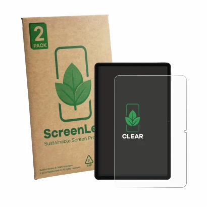 Face avant d’un emballage produit avec le logo de la marque ScreenLeaf. À côté, l’appareil Xiaomi Redmi Pad 2 SE est représent