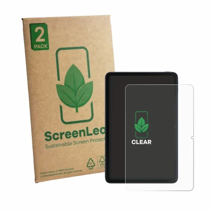 Face avant d’un emballage produit avec le logo de la marque ScreenLeaf. À côté, l’appareil Xiaomi Poco Pad C1 est représenté a