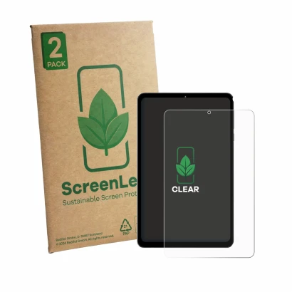 Face avant d’un emballage produit avec le logo de la marque ScreenLeaf. À côté, l’appareil Headwolf FPad 6 est représenté avec