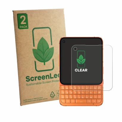 Face avant d’un emballage produit avec le logo de la marque ScreenLeaf. À côté, l’appareil Unihertz Titan 2 Elite Pro est repr