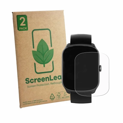 Face avant d’un emballage produit avec le logo de la marque ScreenLeaf. À côté, l’appareil STECEi S36 1.95" est représenté ave