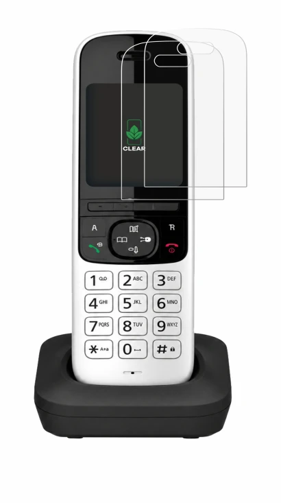 Image de l'appareil Panasonic KX-TGH723 avec une grande variété de protections d'écran.