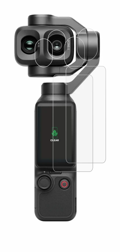 Image de l'appareil DJI Osmo Pocket 4P (Affichage + Lentille) avec une grande variété de protections d'écran.