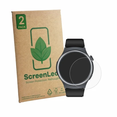 Face avant d’un emballage produit avec le logo de la marque ScreenLeaf. À côté, l’appareil Black Shark A3 est représenté avec 