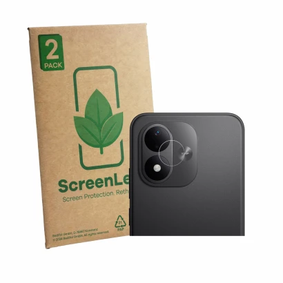 Face avant d’un emballage produit avec le logo de la marque ScreenLeaf. À côté, l’appareil Xiaomi Redmi Note 17 5G (Caméra UNI