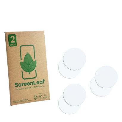 Face avant d’un emballage produit avec le logo de la marque ScreenLeaf. À côté se trouve la protection d’écran correspondante.