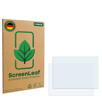 Face avant d’un emballage produit avec le logo de la marque ScreenLeaf. À côté se trouve la protection d’écran correspondante.