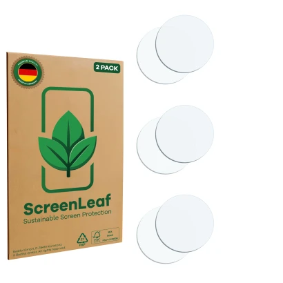 Face avant d’un emballage produit avec le logo de la marque ScreenLeaf. À côté se trouve la protection d’écran correspondante.