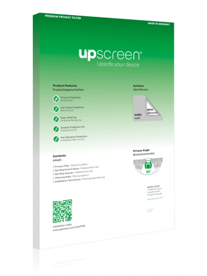 Face arrière d’un emballage produit avec le logo de la marque upscreen