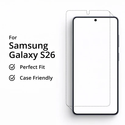 Illustration en pointillés du produit sur l’appareil Samsung Galaxy S26