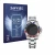 Face avant d’un emballage produit avec le logo de la marque Savvies. À côté, l’appareil Rolex GMT-Master II est représenté ave