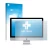 Face avant d’un emballage produit avec le logo de la marque upscreen. À côté, l’appareil Apple iMac 21.5" 2017 est représenté 
