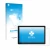 Face avant d’un emballage produit avec le logo de la marque upscreen. À côté, l’appareil Blackview Tab 9 est représenté avec l