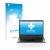 Face avant d’un emballage produit avec le logo de la marque upscreen. À côté, l’appareil Fujitsu Lifebook U9311X est représent
