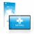 Face avant d’un emballage produit avec le logo de la marque upscreen. À côté, l’appareil Mediacom SmartPad Azimut 3 Lite 4G es