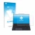 Face avant d’un emballage produit avec le logo de la marque upscreen. À côté, l’appareil Tuxedo InfinityBook Pro 15 Gen 9 est 