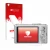 Face avant d’un emballage produit avec le logo de la marque upscreen. À côté, l’appareil Panasonic Lumix DMC-TZ10 est représen