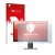 Face avant d’un emballage produit avec le logo de la marque upscreen. À côté, l’appareil Dell P2319H est représenté avec la pr