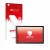 Face avant d’un emballage produit avec le logo de la marque upscreen. À côté, l’appareil Telekom T Tablet est représenté avec 