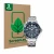 Face avant d’un emballage produit avec le logo de la marque ScreenLeaf. À côté, l’appareil Omega Seamaster Diver (41 mm) est r