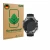 Face avant d’un emballage produit avec le logo de la marque ScreenLeaf. À côté, l’appareil Huawei Watch Ultimate 2 Black est r